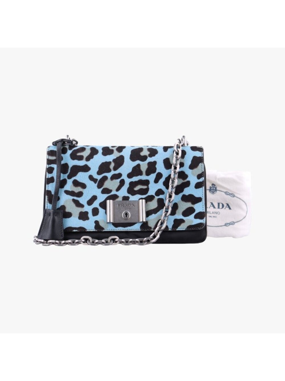 Prada Leopard Print Blue Black Calf Hair Nylon